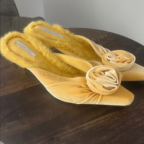 Gianni Bini Shoes - Gianni Bini Yellow Velvet Mules with Rosette